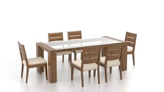 CANADEL LOFT CUSTOM GLASS DINING SET - OAK/ WHITE LEATHER